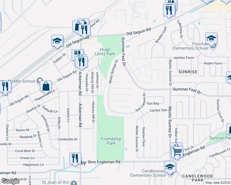map of restaurants, bars, coffee shops, grocery stores, and more near 5727 Hawaiian Sun Drive in San Antonio