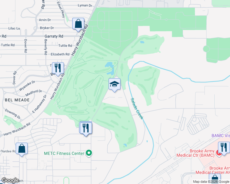 map of restaurants, bars, coffee shops, grocery stores, and more near 4351 Nursery Road in San Antonio