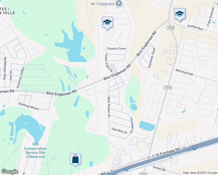 map of restaurants, bars, coffee shops, grocery stores, and more near 4235 Mist Flower Drive in Converse