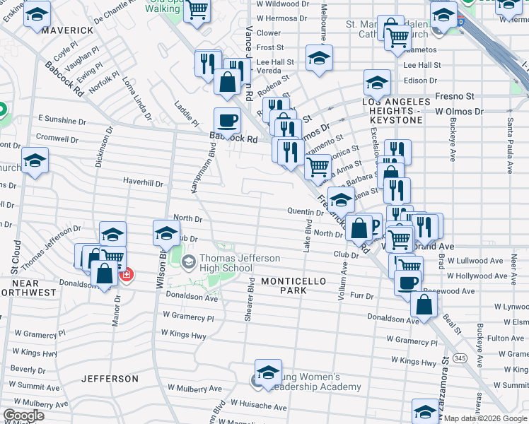 map of restaurants, bars, coffee shops, grocery stores, and more near 243 Quentin Drive in San Antonio