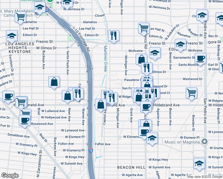 map of restaurants, bars, coffee shops, grocery stores, and more near 1125 San Francisco in San Antonio
