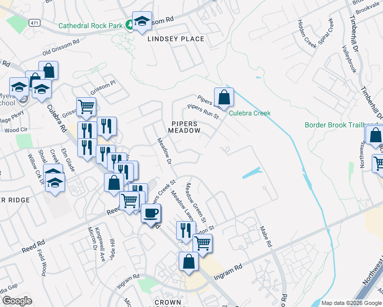 map of restaurants, bars, coffee shops, grocery stores, and more near 3827 Pipers Crest Street in San Antonio