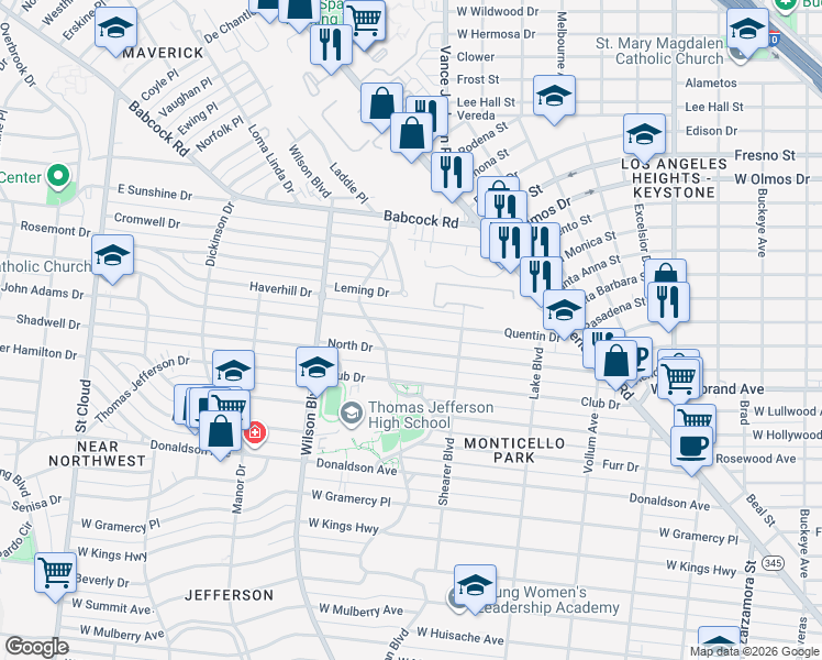 map of restaurants, bars, coffee shops, grocery stores, and more near 347 Quentin Drive in San Antonio