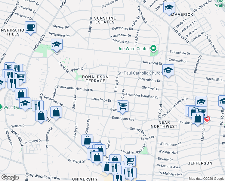map of restaurants, bars, coffee shops, grocery stores, and more near 912 Shadwell Drive in San Antonio