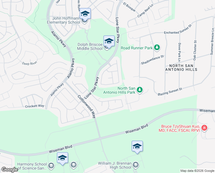 map of restaurants, bars, coffee shops, grocery stores, and more near 11907 Lampasas Trail in San Antonio