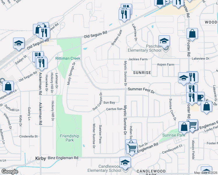 map of restaurants, bars, coffee shops, grocery stores, and more near 5938 Ivans Farm in San Antonio