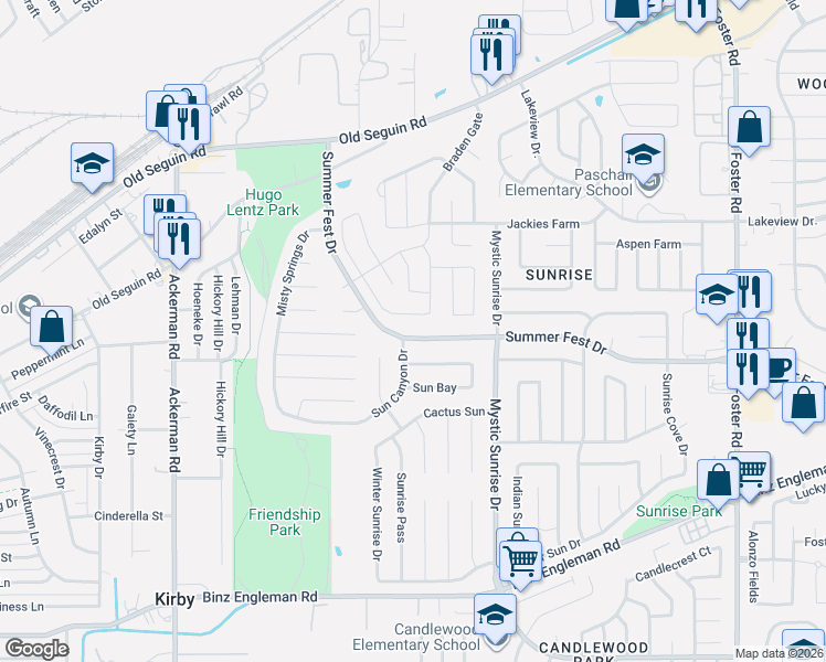 map of restaurants, bars, coffee shops, grocery stores, and more near 5938 Ivans Farm in San Antonio
