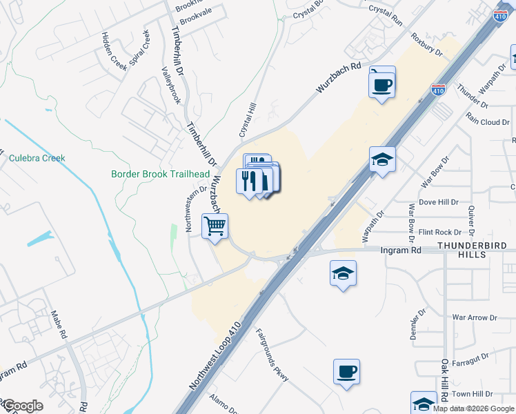 map of restaurants, bars, coffee shops, grocery stores, and more near in San Antonio