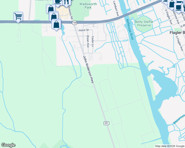 map of restaurants, bars, coffee shops, grocery stores, and more near 711 John Anderson Highway in Flagler Beach