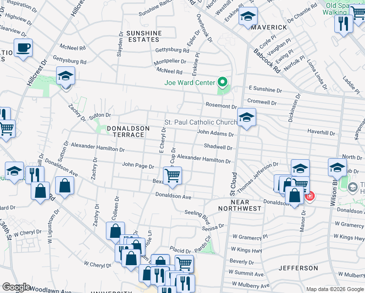 map of restaurants, bars, coffee shops, grocery stores, and more near 707 Shadwell Drive in San Antonio