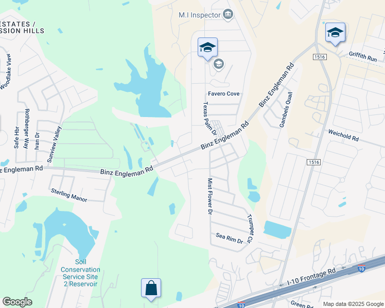 map of restaurants, bars, coffee shops, grocery stores, and more near 8303 Noble Crest in Converse