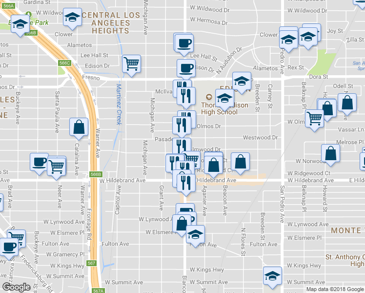 map of restaurants, bars, coffee shops, grocery stores, and more near 2411 Blanco Road in San Antonio