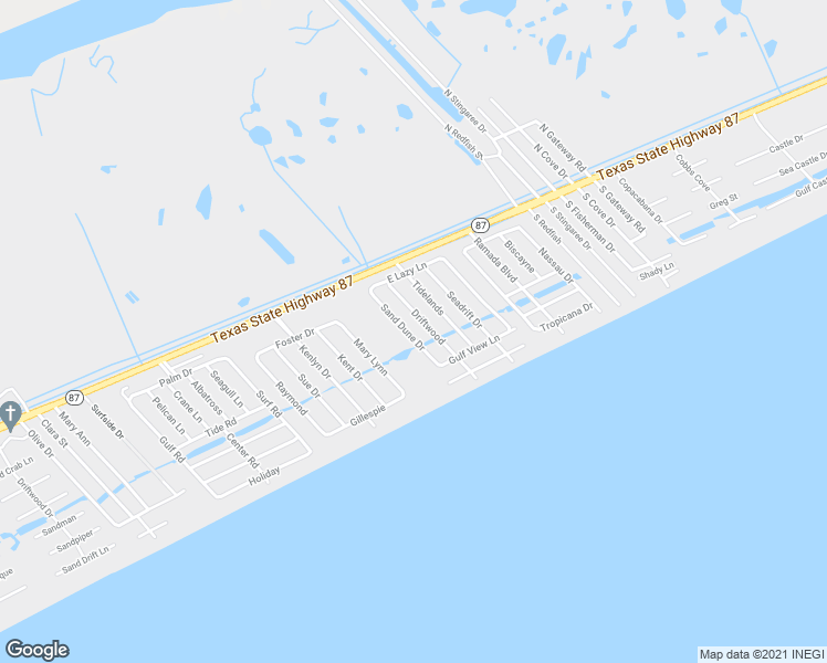 map of restaurants, bars, coffee shops, grocery stores, and more near 934 Sand Dune Drive in Bolivar Peninsula