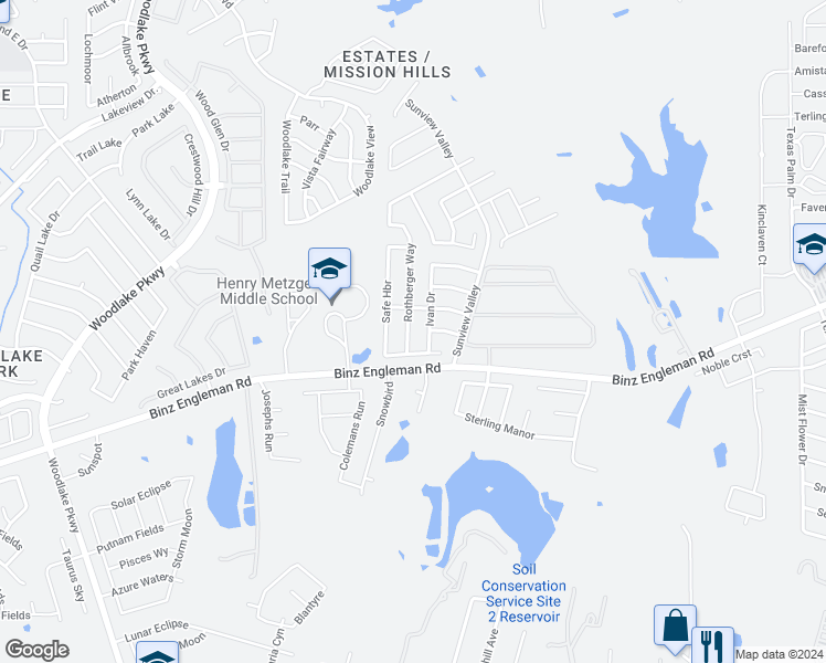 map of restaurants, bars, coffee shops, grocery stores, and more near 4326 Rothberger Way in San Antonio