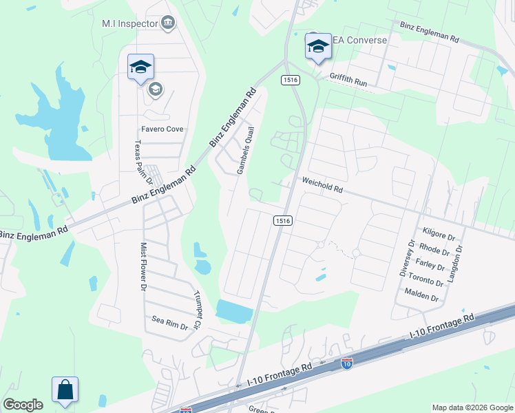 map of restaurants, bars, coffee shops, grocery stores, and more near 8615 Key North Way in Converse