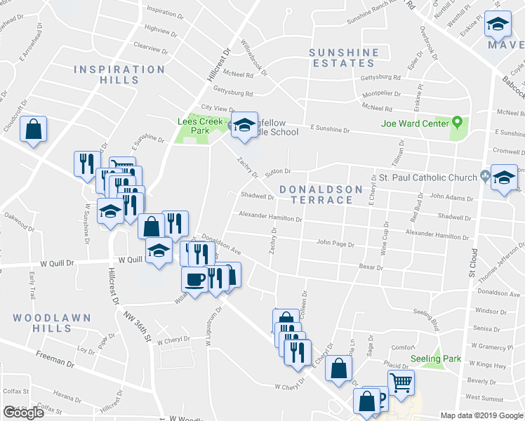 map of restaurants, bars, coffee shops, grocery stores, and more near 1219 Alexander Hamilton Dr in San Antonio