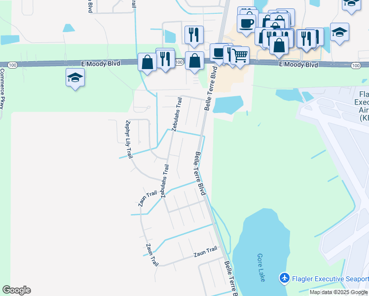 map of restaurants, bars, coffee shops, grocery stores, and more near 6 Zebrawood Court in Palm Coast