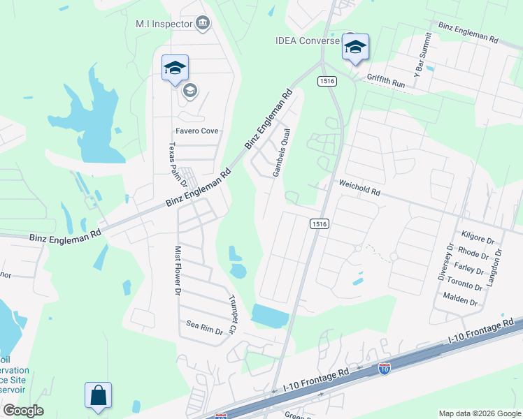 map of restaurants, bars, coffee shops, grocery stores, and more near 4327 Gambels Quail in Converse
