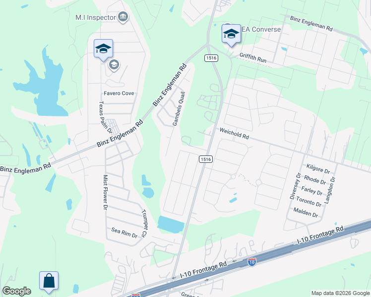 map of restaurants, bars, coffee shops, grocery stores, and more near 8615 Key North Way in Converse