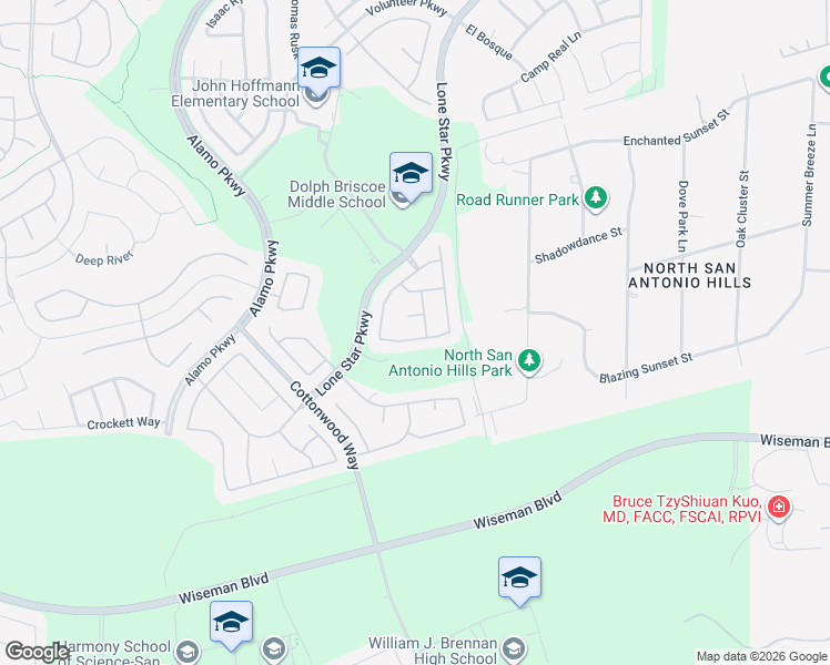 map of restaurants, bars, coffee shops, grocery stores, and more near 11907 Lampasas Trail in San Antonio