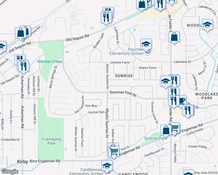 map of restaurants, bars, coffee shops, grocery stores, and more near 5902 Catalina Sunrise Drive in San Antonio