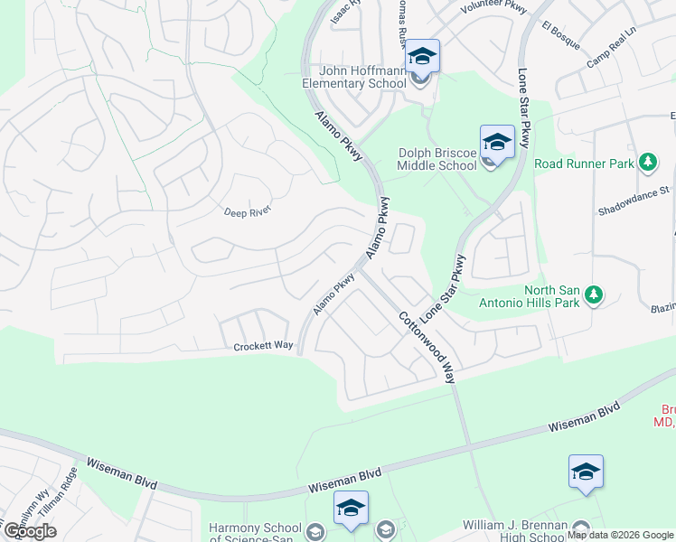 map of restaurants, bars, coffee shops, grocery stores, and more near 3703 Krumm Ranch in San Antonio