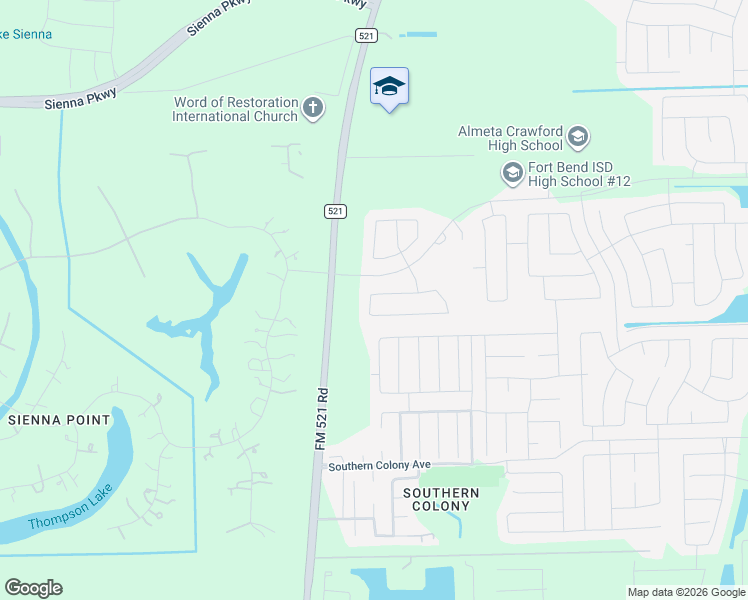 map of restaurants, bars, coffee shops, grocery stores, and more near 207 Ashley Falls Lane in Rosharon