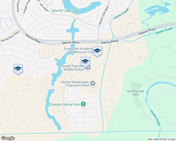 map of restaurants, bars, coffee shops, grocery stores, and more near 1909 Waters Lake Boulevard in Sienna