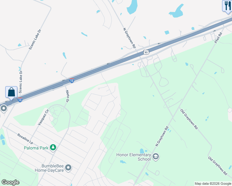 map of restaurants, bars, coffee shops, grocery stores, and more near 11002 Airmen Drive in Converse