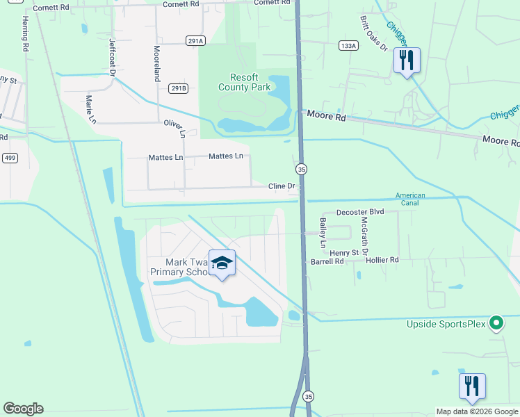 map of restaurants, bars, coffee shops, grocery stores, and more near 235 County Road 296 in Alvin