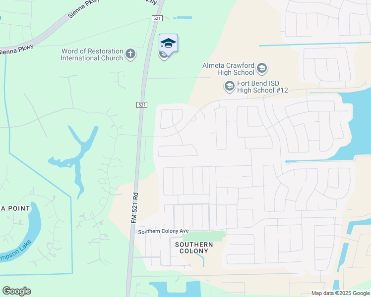 map of restaurants, bars, coffee shops, grocery stores, and more near 319 Ashley Falls Lane in Rosharon