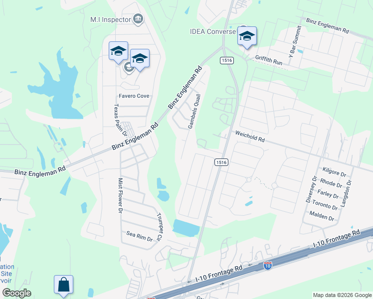 map of restaurants, bars, coffee shops, grocery stores, and more near 4327 Gambels Quail in Converse