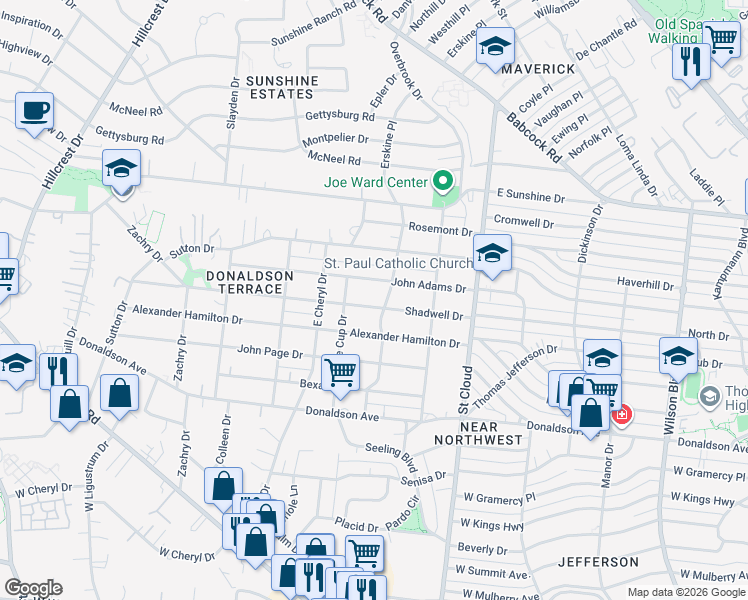 map of restaurants, bars, coffee shops, grocery stores, and more near 707 Shadwell Drive in San Antonio