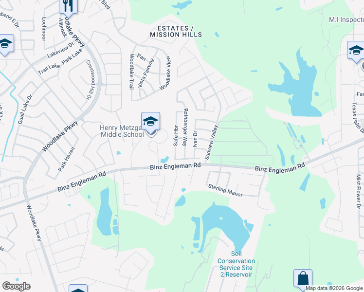 map of restaurants, bars, coffee shops, grocery stores, and more near 4323 Rothberger Way in San Antonio