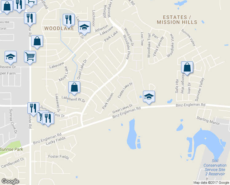 map of restaurants, bars, coffee shops, grocery stores, and more near 7107 Caddo Lake Drive in San Antonio
