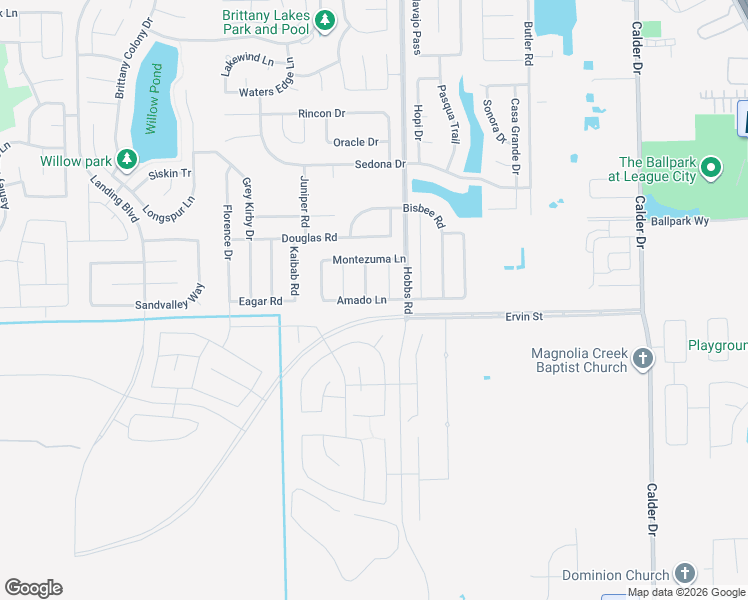 map of restaurants, bars, coffee shops, grocery stores, and more near 2010 Amado Lane in League City
