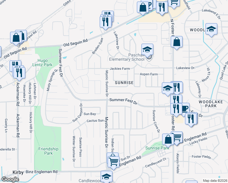 map of restaurants, bars, coffee shops, grocery stores, and more near 5902 Catalina Sunrise Drive in San Antonio