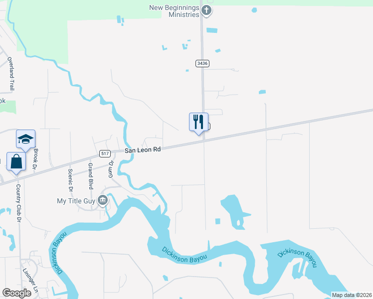 map of restaurants, bars, coffee shops, grocery stores, and more near 11801 Strom Road in Dickinson