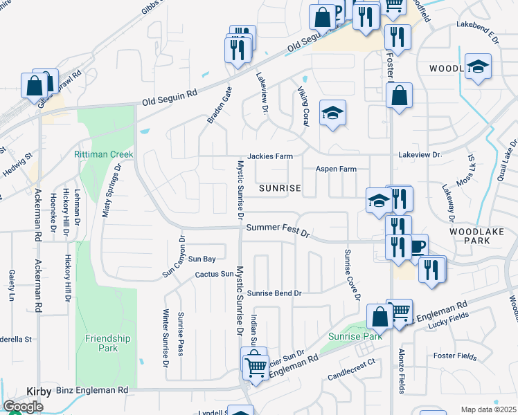 map of restaurants, bars, coffee shops, grocery stores, and more near 5950 Catalina Sunrise Drive in San Antonio