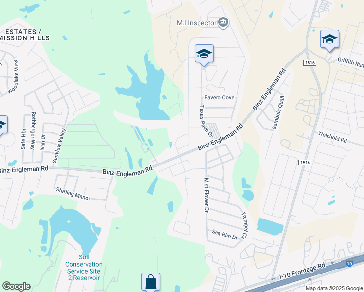 map of restaurants, bars, coffee shops, grocery stores, and more near 8303 Noble Crest in Converse