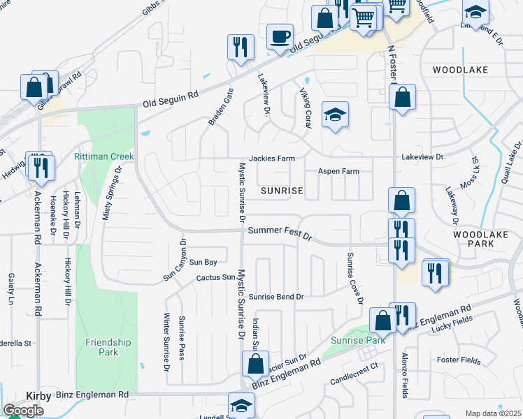 map of restaurants, bars, coffee shops, grocery stores, and more near 5950 Catalina Sunrise Drive in San Antonio