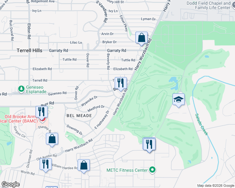 map of restaurants, bars, coffee shops, grocery stores, and more near 518 East Hathaway Drive in San Antonio