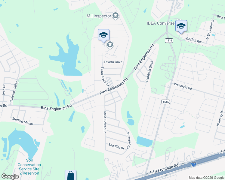 map of restaurants, bars, coffee shops, grocery stores, and more near 4510 Texas Palm Drive in Converse