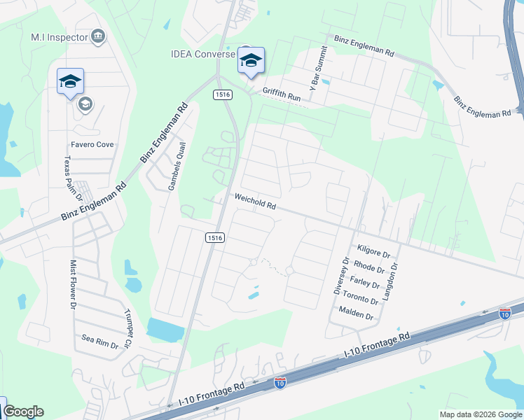 map of restaurants, bars, coffee shops, grocery stores, and more near 8934 Holland Park in Converse