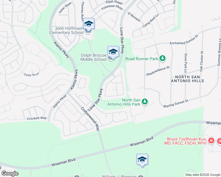 map of restaurants, bars, coffee shops, grocery stores, and more near 11915 Hudspeth Trail in San Antonio