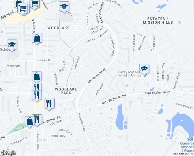map of restaurants, bars, coffee shops, grocery stores, and more near 4827 Fern Lake in San Antonio