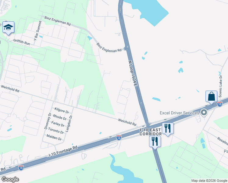 map of restaurants, bars, coffee shops, grocery stores, and more near East Charles William Anderson Loop in Converse