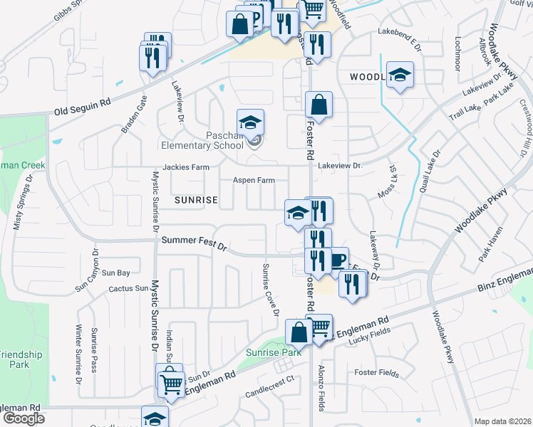 map of restaurants, bars, coffee shops, grocery stores, and more near 4711 Oakley Farm in San Antonio