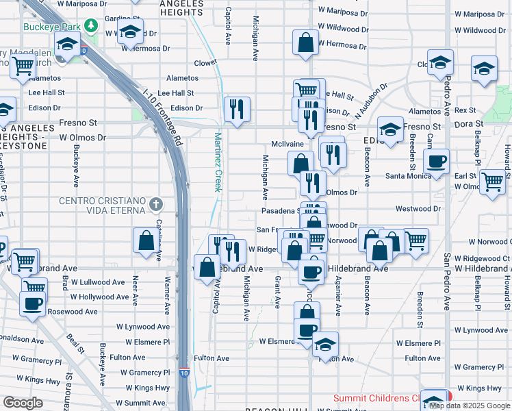 map of restaurants, bars, coffee shops, grocery stores, and more near 1106 Santa Anna in San Antonio