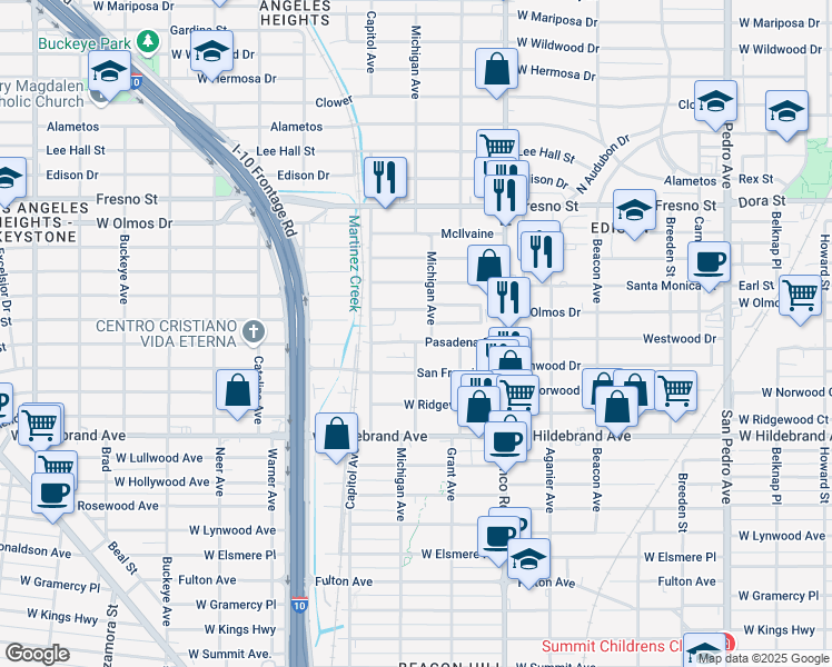 map of restaurants, bars, coffee shops, grocery stores, and more near 1106 Santa Anna in San Antonio